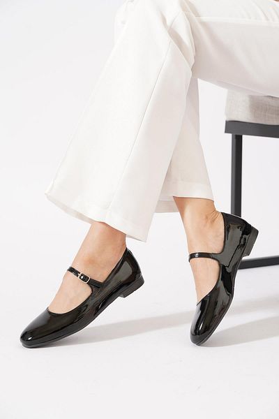 Moda Pie Jeremy Plain Wefted Women's Ballerina Black Patent Leather