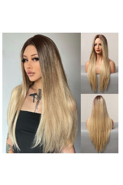 animis beauty Long wig Ombre Blond, natural-looking synthetic fiber, long straight hair, no braid, 65 cm