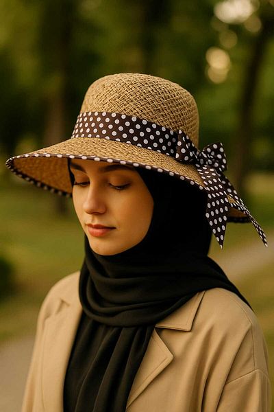 WOHOME Point Detail Straw Summer Hat with Ribbons - Compatible with Tesetture