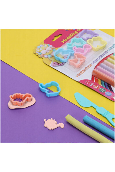 Generic Kiddy Clay children's set 8 pastel plasticines + 6 molds + knife