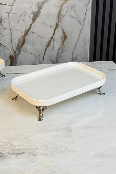 MAY HOME Rectangular Porcelain Antique Pedestal Presentation Plate Set