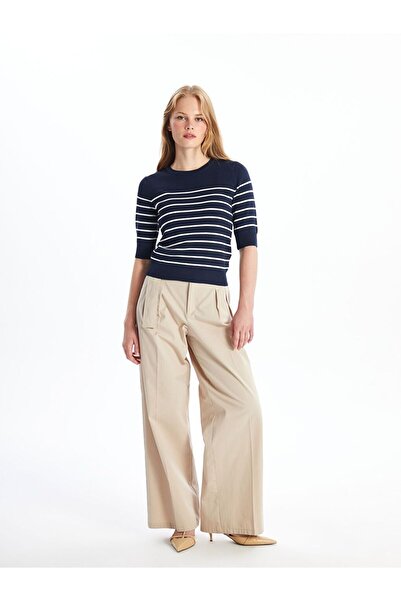 LC Waikiki Bisiklet Yaka Çizgili Kısa Kollu Kadın Triko Kazak