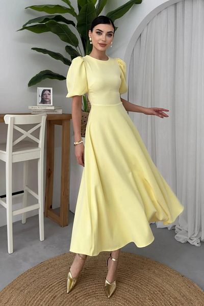 OLSAMODA Women's Balloon Sleeve Skirt Flare Midi Dress