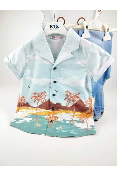 GAMZEAKKUŞ Short Sleeve Printed Shirt, and Jeans 2-Piece Boy's Suit
