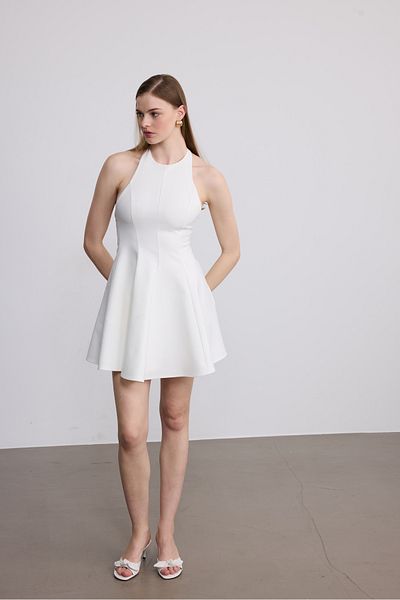 SevdeUgur Λευκό φόρεμα με γιακά Halter