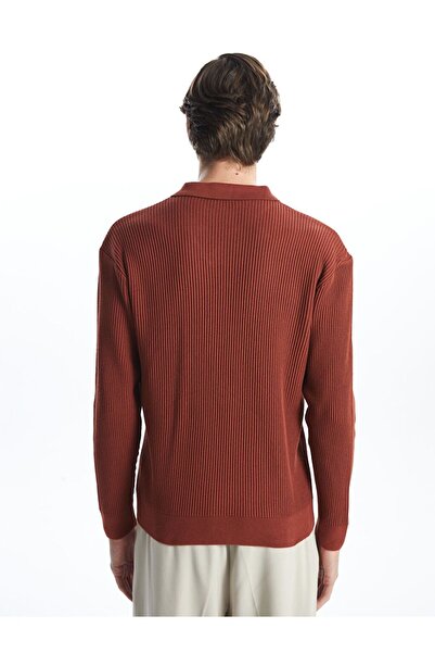 LC Waikiki Κόκκινο πλεκτό πουλόβερ με μακρυμάνικο γιακά πόλο