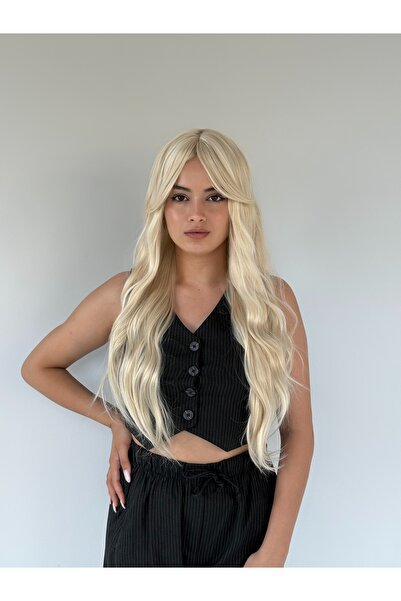 Fenomen Peruk Platin Sarısı Soğuk Sarı Işıltılı Peruk Model