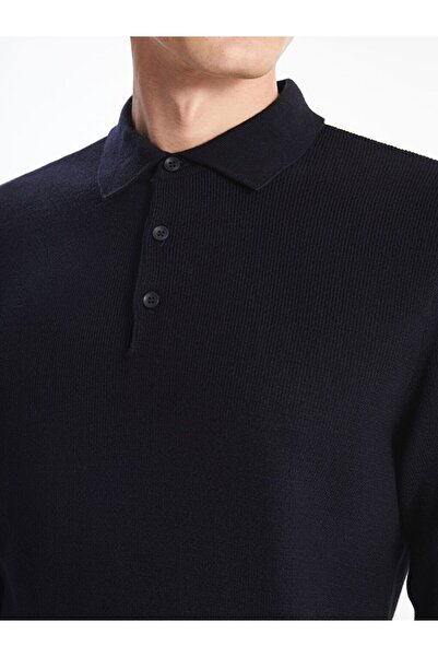 LC Waikiki Ανδρικό πλεκτό πουλόβερ με μακρυμάνικο γιακά πόλο σε μπλε ναυτικό