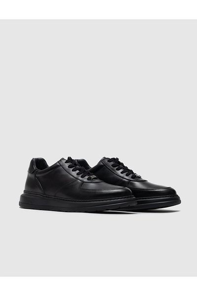 Cabani Genuine Leather Black Lace-Up Men's Sports Shoes
