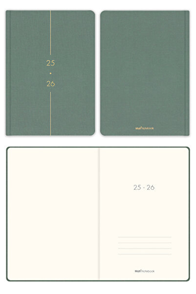 Matt Notebook Академичен дневен ред А5, ленен, 15x21 см - 17 месеца, зелен