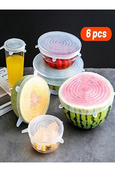 Special Action Set of 6 Freshness Preserving Silicone Lid Plates Pot Lid Silicone Bpa Free Unspecified White