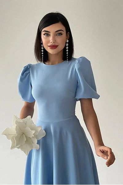 OLSAMODA Women's Balloon Sleeve Skirt Flare Midi Dress