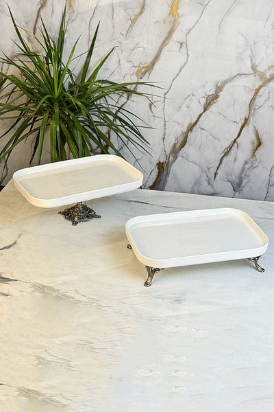 MAY HOME Rectangular Porcelain Antique Pedestal Presentation Plate Set