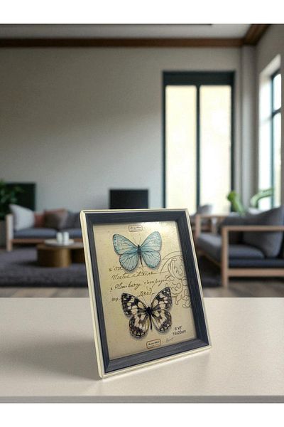 CİHO 15×20 cm Glass Wooden Decorative Contrast White Detailed Photo / Memory Frame
