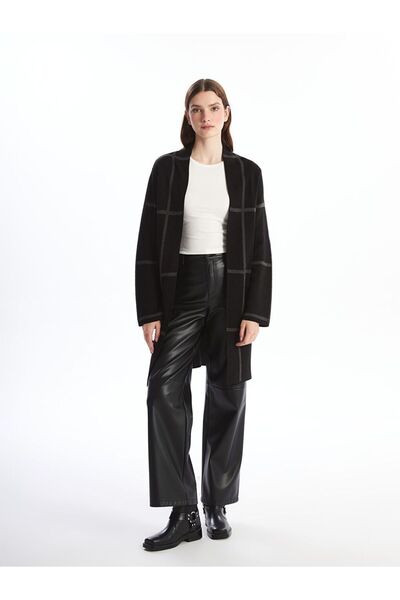 LC Waikiki LCWAIKIKI Classic Şal Yaka Ekose Uzun Kollu Kadın Triko Hırka