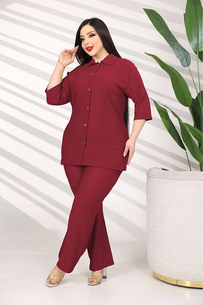 şuranur Wide Pant Set with Buttoned Collars and Belt
