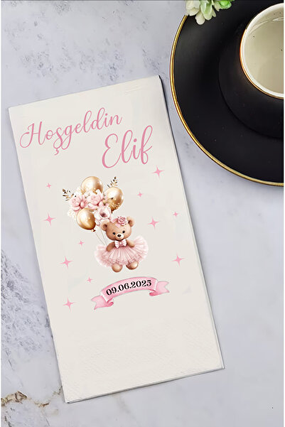 BYBAGS Hoş geldin Bebek Peçetesi İsme Özel Baskılı 20'li 33x33