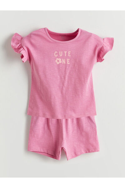 LC Waikiki طقم بيجامة قصيرة للفتيات الصغيرات من نيو سيزون بياقة دائرية