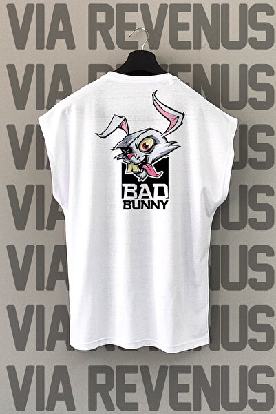 Vordevia Tricou sport cu mâneci zero cu imprimeu pe spate Bad Bunny
