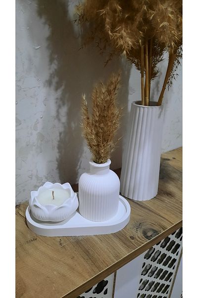 A Bunch Set of 4 Bohemian Vases, Candle Holder Set, White Decoration Product,