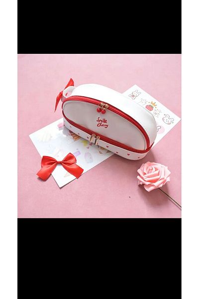 EMKSHOP Heart Printed Faux Leather Wide Pencil Case Multi-Compartment Luxury Pencil Case