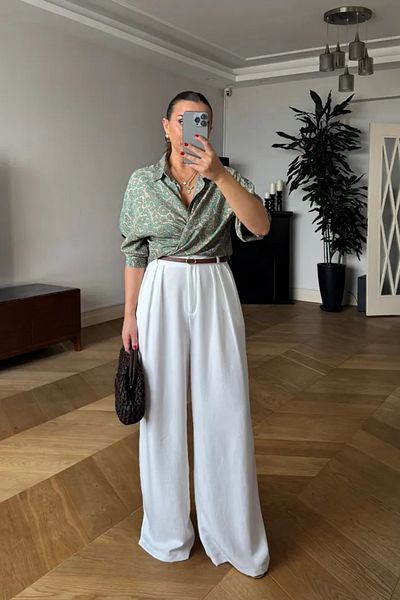 Tuba Butik Double Pleated Palazzo Women's Trousers