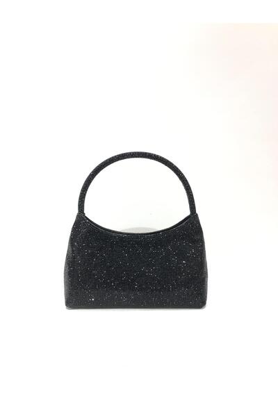 womenacs Culoare neagră Piatră de mână Rochie de seară Clutch Portofoliu Nuntă Logodna Henna Geantă de seară pentru femei (cu curea)