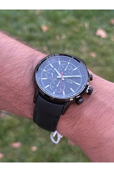 JG. Polo Club Jg.Polo Club Steel Case Black Men's Watch with Cord Function Black Leather Cord