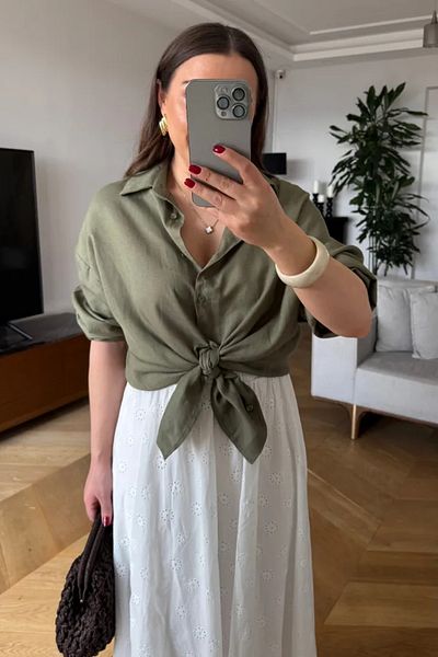 Tuba Butik Linen Long Sleeve Women's Shirt