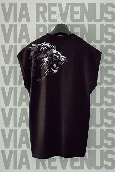 Vordevia Tricou sport cu mânecă zero cu imprimeu pe spate leu