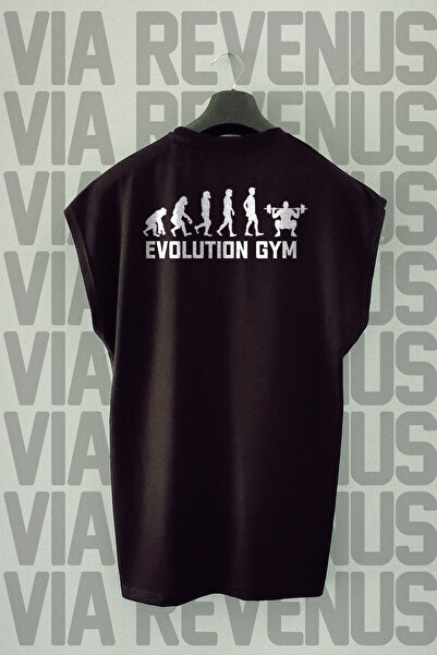 Vordevia Tricou sport cu mâneci zero cu imprimeu pe spate Evolutuion Gym