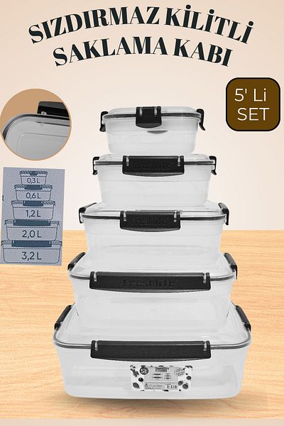 Turuncu Portakal Lock Lid Leakproof Sealed Storage Container Kitchen Organizer Organizer Box Set