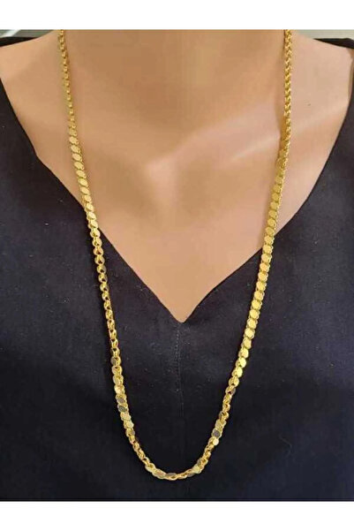 Valdora Kadın Çelik Kolye - 1.10 Metre Arpa • Pul • Halep Zincir • 18 Ayar Ka...
