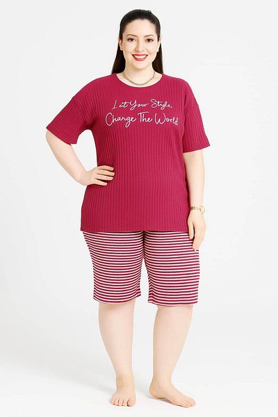 MODA Women's Plus Size Rope Strap Blouse and Capri Bottom Top Pajamas Set