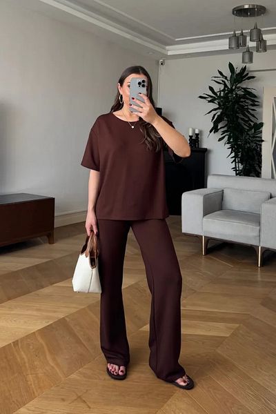 Tuba Butik Basic Tshirt Tracksuit Women's Set