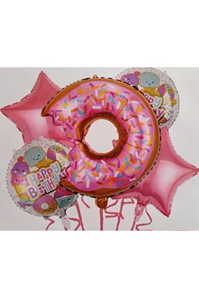 duoguo Σετ μπαλονιών για πάρτι γενεθλίων - Ροζ ντόνατ και αστέρια