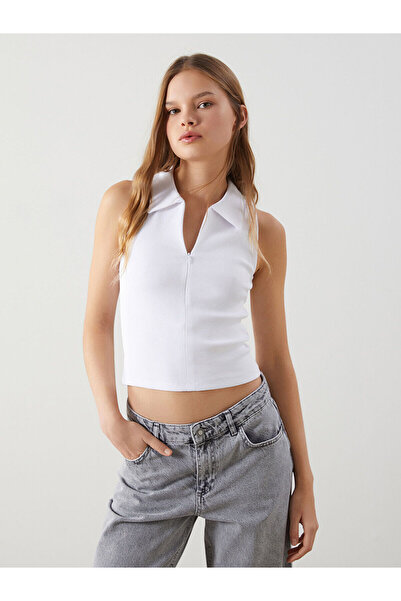 LC Waikiki Peak New Season Polo Collar Textured Women's Bodysuit