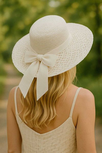 WOHOME Broad-Brimmed Straw Women's Hat with Ribbon Detail