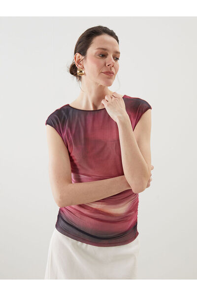 LC Waikiki Peak New Season Kayık Yaka Batik Print Women's Bodysuit