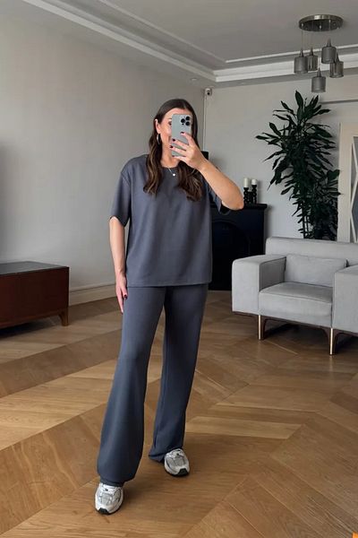 Tuba Butik Basic Tshirt Tracksuit Women's Set