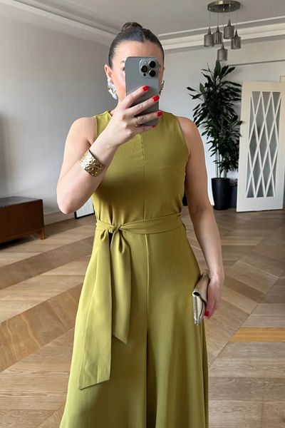 Tuba Butik Zero Sleeve Wide Leg Women's Jumpsuit