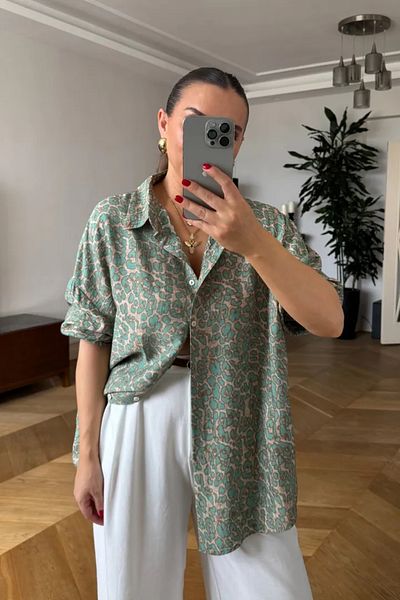 Tuba Butik Patterned Long Sleeve Women's Shirt