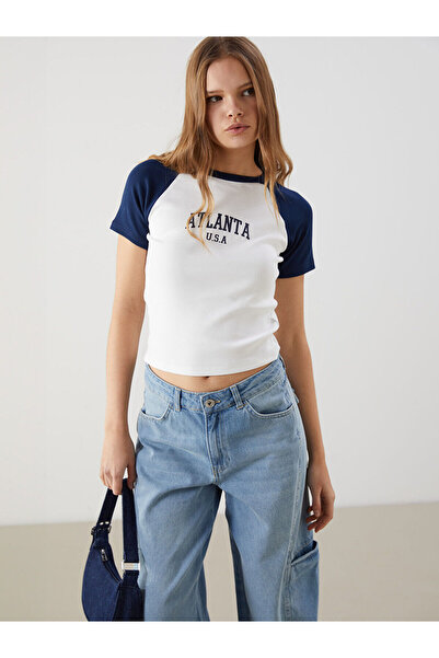 LC Waikiki Γυναικείο κορμάκι Ecru Crew Neck Atlanta με τύπωμα