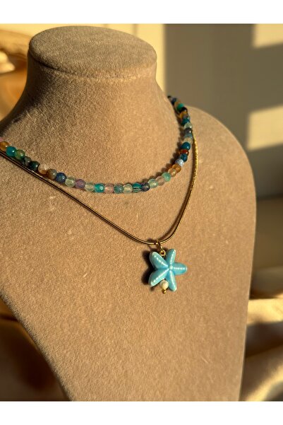 Nour Co Deniz Yıldızı Murano İnci Çelik Kolye