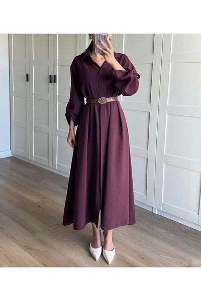Lavanta Tekstil Belted Shirt Dress