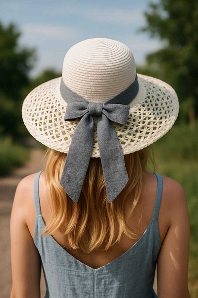 WOHOME Broad-Brimmed Straw Women's Hat with Ribbon Detail