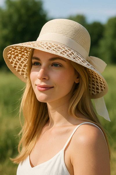 WOHOME Broad-Brimmed Straw Women's Hat with Ribbon Detail