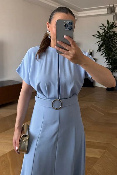 Tuba Butik Bat Sleeve Belted Long Dress