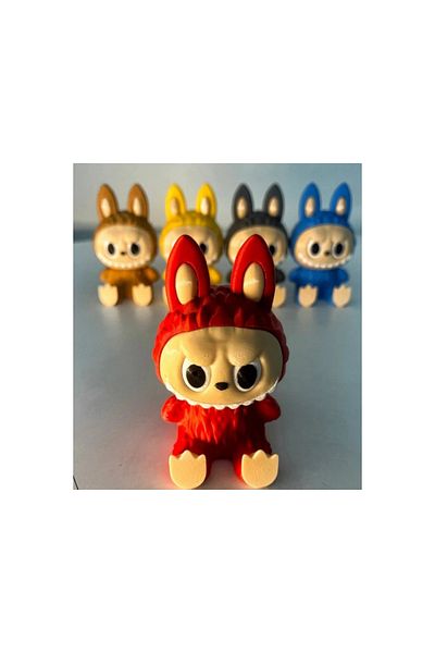 Cochines Sitting Labubu Figure - Red Labubu Healthy Petg Material 3D Figure 9.5cm