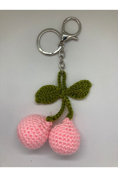 Omarder Deri Örgü Pembe Kiraz Çanta Charmı, Anahtarlık